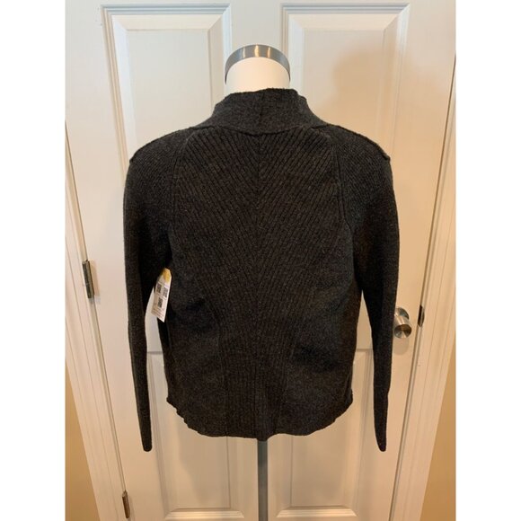 Eileen Fisher Petite Gray 100% Wool Draped Cardigan W/Rib Knit Panel, Size PS - Picture 4 of 5